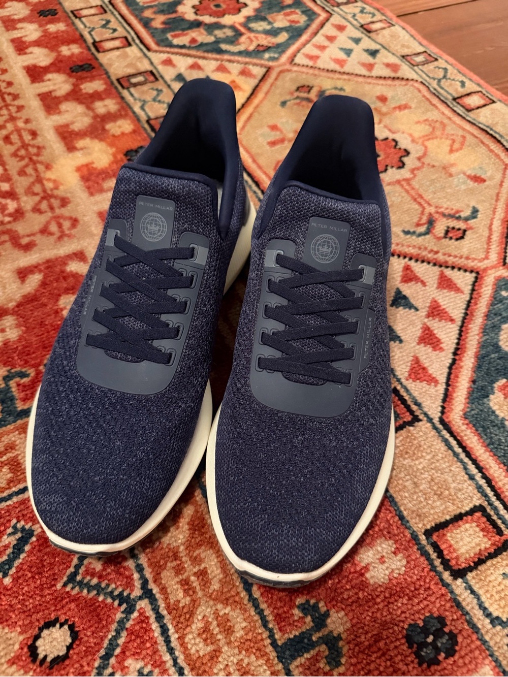 Peter Millar Navy Knit Athletic Sneakers with White Sole